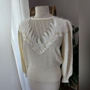 NWT Vintage Elegant Cream Sweater with Lace Detail‎
